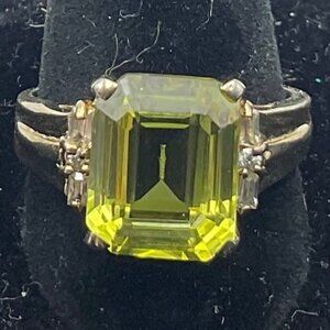 Ring Topaz Green Size 8.5 Gold Over Silver Sterling 925 MEI 12mm x 9mm
